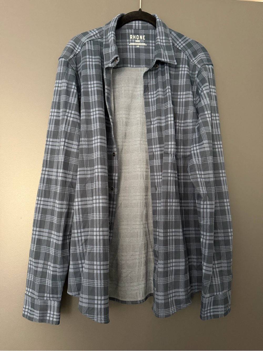RHONE Gray and Light Blue Plaid Button-Down Shirt